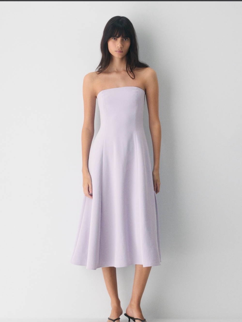 Aritzia Soft Lilac Crepette Strapless Midi Dress